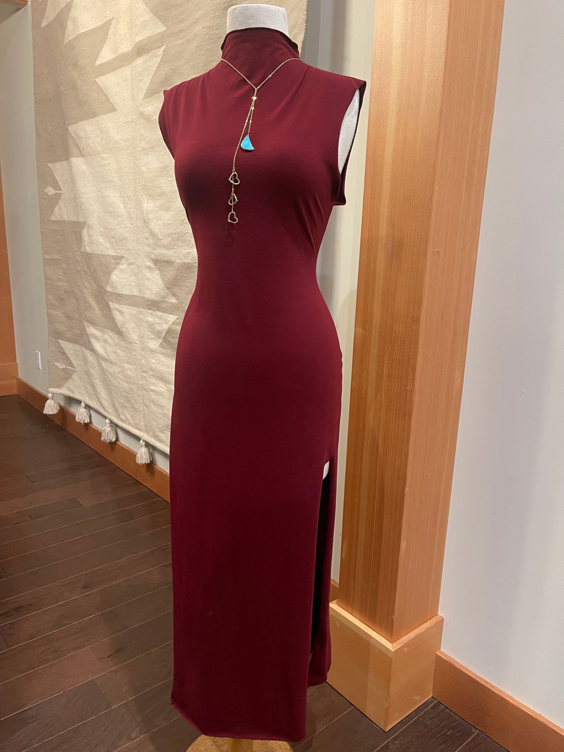 Mock Neck Maxi Dress with Slits SACRED EMPIRE Mock Neck Maxi Dress with Slits SACRED EMPIRE