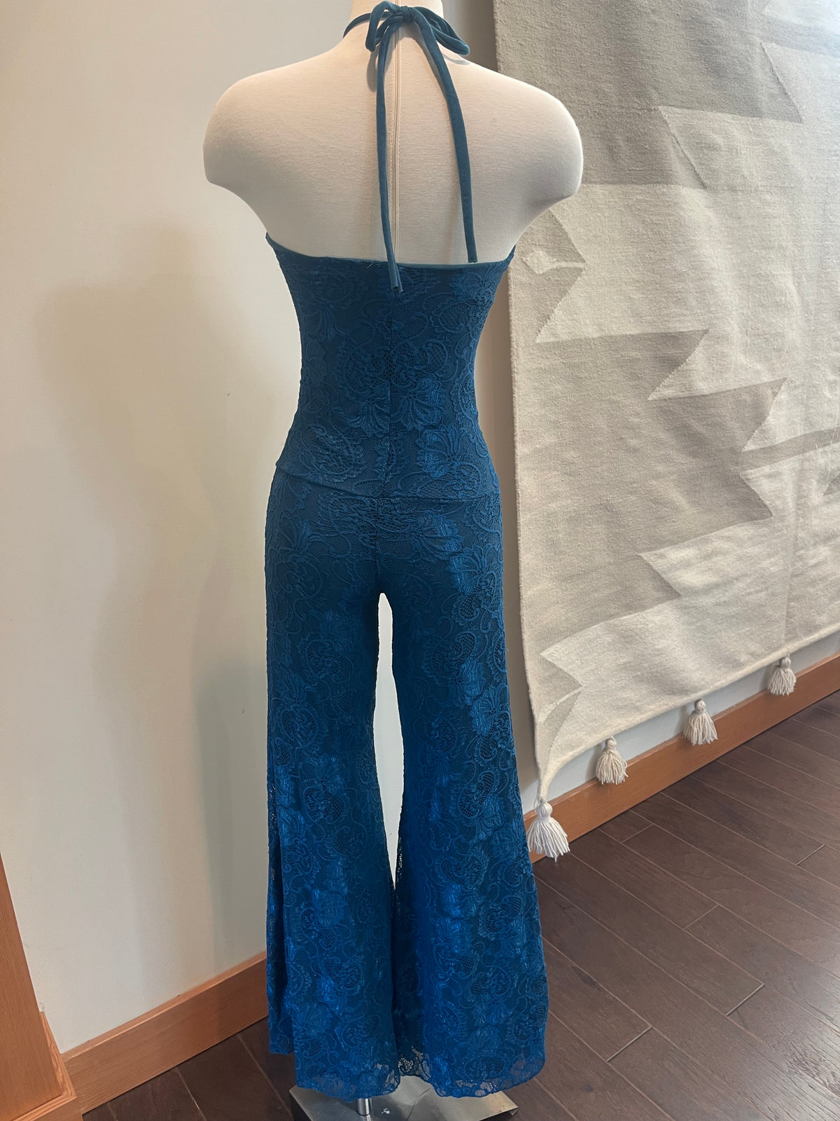 One of a Kind, Blue Lace Jumpsuit with Key Hole Neckline