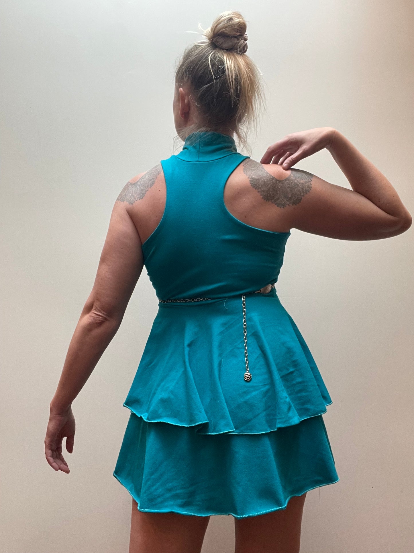 Racer Back, Mock Neck, Ruffle Mini Dress