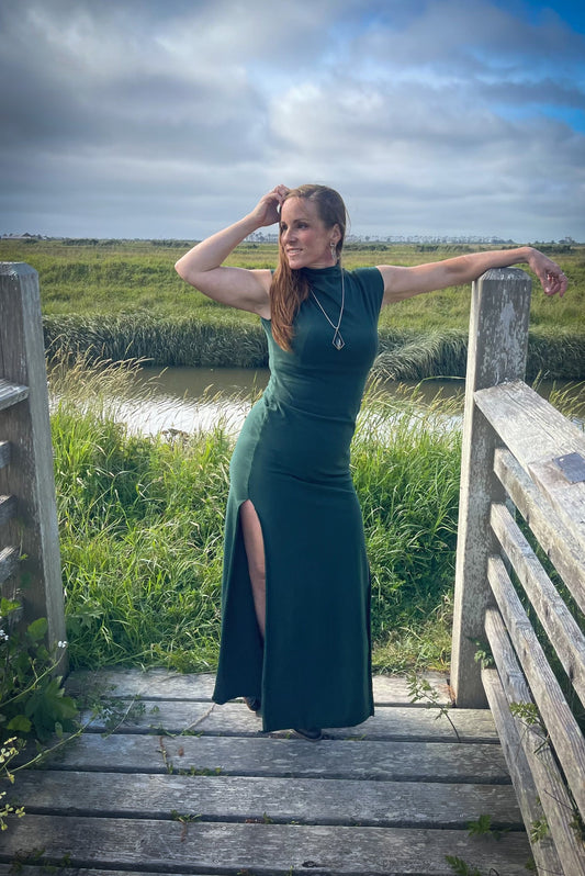 Mock Neck Maxi Dress with Slits
