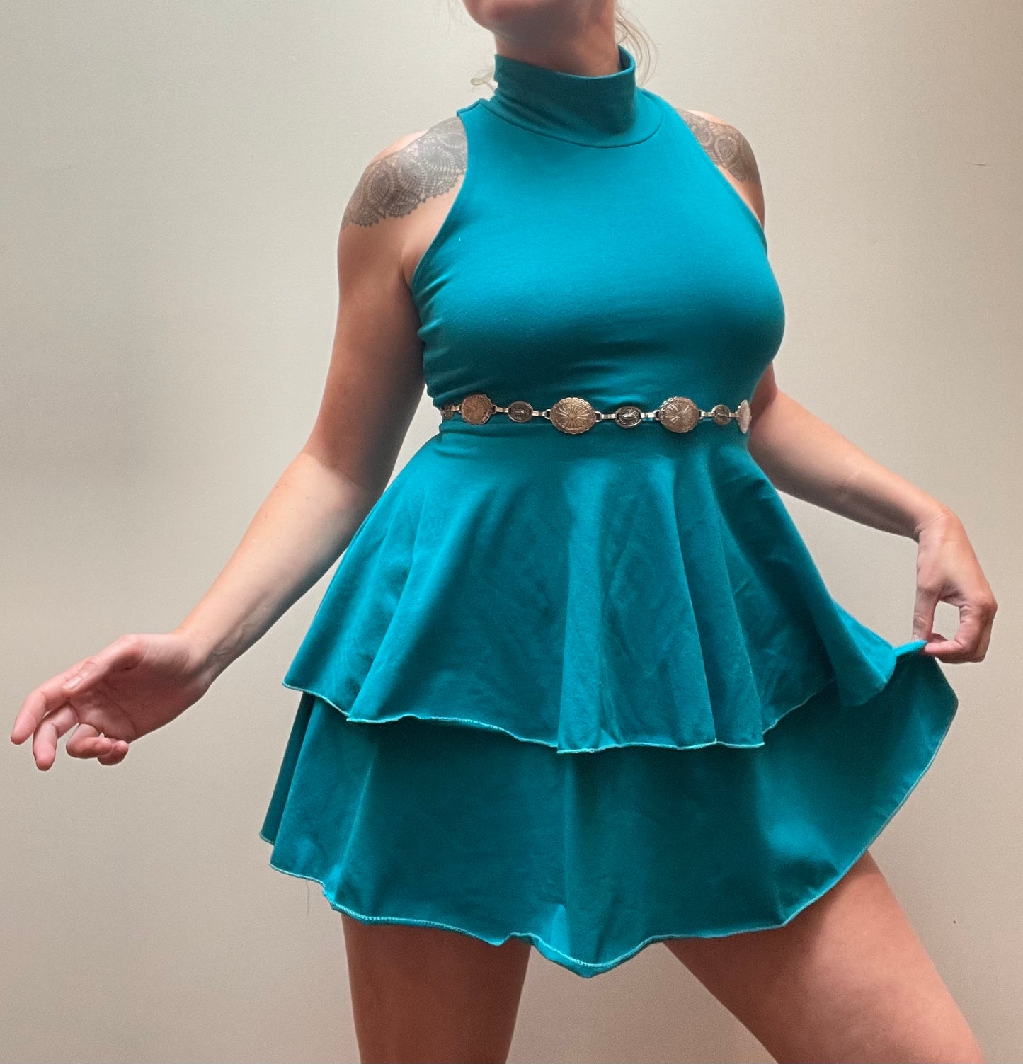 Racer Back, Mock Neck, Ruffle Mini Dress